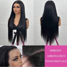 骨直蕾丝前假发 8-34 英寸 13*4 高清蕾丝前假发 真人混纺发丝 即戴即走 预先拔毛，带婴儿绒毛 漂白发结 原生发 自然发际线 无胶易戴 女士款 #1B 黑色混纺发 - 自然色&黑色系 - 查看 3
