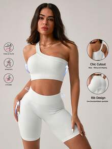 NcmRyu 1 Set Women S Sports Bra And Shorts Set Solid Color Perfect For Yoga And Fitness Fitness Apparel Minimalist Design Stretchy Material Comfortable Activewear For Fitness Gym Running And Outdoor Activities Conjunto Deportivo Mujer - 白色 - 查看 8