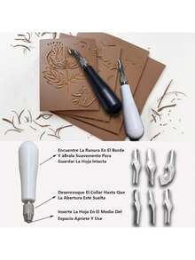 Cuchillo para tallar linóleo, tallado de linóleo, 6 tipos de reemplazo de hoja, adecuado para cuchillos de tallado a mano en el aula de estudiantes, cuchillos para tablas de tallado, tallado artesanal - Blanco - Ver 4