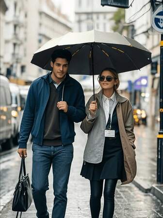 Stort vindtätt automatiskt paraply - diameter 125 cm, vattentät och vindtät design, reflekterande säkerhetsbälte, bärbart reseparaply med 10 ribbor