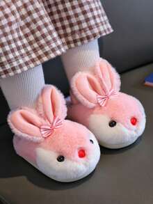 Pantuflas cálidas con diseño de dibujos animados para niñas y bebés en invierno, pantuflas de peluche lindas - Rosa - Ver 10