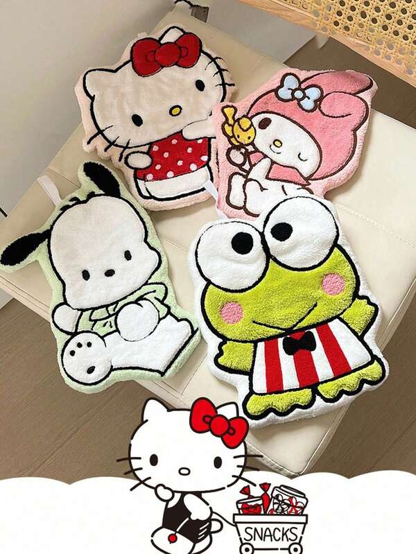 Sanrio Toalha de mão Sanrio KT Cat com desenho animado, toalha de mão fofa para pendurar, camada dupla, espessa, absorvente, coral, lã, verão, decoração para casa, banheiro, volta às aulas, panos de limpeza de cozinha, toalha, decoração de cozinha e banheiro