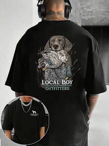 Men's Basic Graphic T-Shirt | Hunting Dog Pattern Design | 100% Cotton | Soft Comfortable | Ideal For Hunters & Daily Wear | Perfect Gift For Him | Unisex Crew Neck Tee | USA Made - 黑色 - 查看 1
