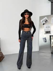 SQUALO Women's Wide Leg Color With Pocket Details Destroyed Retro Washed Street Style Jeans Ripped And Cutout Wide Leg Jeans - Multicolor - View 5
