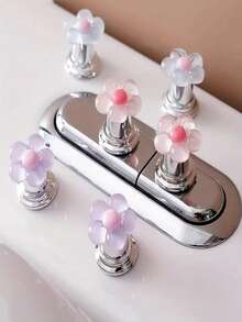 1 pieza Elegante manija de descarga de inodoro con diseño floral y de dibujos animados, fácil de presionar, accesorio de baño de moda, adecuado para uñas largas y manicura, compatible con accesorios de baño y herramientas de baño - Multicolor - Ver 6