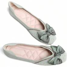 SAILING LU Square Toe Flats Shoes Rhinestoned Bowknots Ballet Flats For Women Studded Dress Shoes Comfort Light Weight LoafersChristmas - I-綠色 - 查看 4