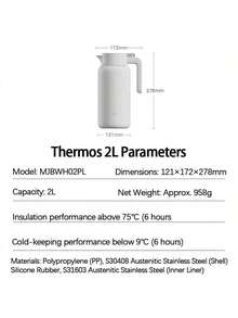 Xiaomi 2L Large Capacity  Flask With 316L Stainless Steel Vacuum Liner For Long-Lasting Heat And Cold Insulation For Home And Outdoor Use, Portable Handle Design, Travel And Camping  Flask, White - White - View 6