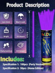 Purple 15/50/100 String Fluorescent Light Rods. These Are Lighting Fixtures That Can Emit Light In The Dark And Are Used For Decorative Lighting. Their Continuous Lighting Duration Ranges From 8 To 12 Hours And They Can Emit Light. - Purple - View 7