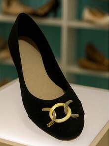 Women's Round Toe Flat Shoes, Black Soft - 黑色 - 查看 9