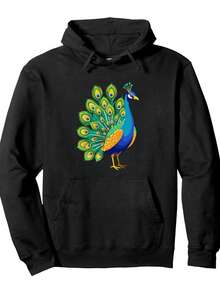 Cute Blue Peacock Print Teal Feathers Pullover Hoodie