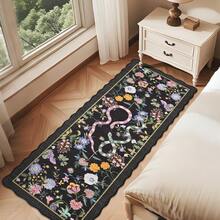 1Pcs Room Decor Modern Washable Scalloped Floral Snake Area Rug For Living Room Indoor Bedroom Foldable Floor Mats, Soft Low Pile Non Shedding Carpets For Offices Non-Slip Runner For Hallway Dorm - 黑色 - 查看 5