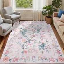 1PCS Room Decor Floral Peacock Modern Washable Low Pile Area Rug For Living Room Bedroom Contemporary Non Slip Large Rug Low Pile Stain Resistant Carpet For Classroom Dining Room Runner For Hallway Kitchen Enterway - 粉色 - 查看 5