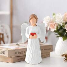 Angel Gifts For Women, Sympathy Gift Angel Statues And Figurines, Resin Guardian Angel Statue, Holding A Heart Remembrance Angel, Hand-Painted Sculpture - 霧霾藍 - 查看 6