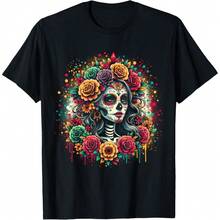 De Los Muertos La Catrina Day Of The Dead Sugar Skull Camiseta Mujer, Negro - - Oscuro - Ver 1