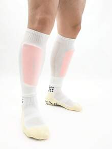 FLSHMCEN Sports Outdoor 1 Pair Men's Grip Soccer Socks And Football Leg Cover, Non-Slip Leg Shin Guards Cover For Basketball, Football, Sports - Black - View 7