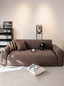 1pc Jacquard Solid Color Stretch Full Coverage Sofa Cover, Minimalist Style Pet-Friendly Anti-Slip Anti-Dirty Anti-Scratch, Suitable For All Seasons, Machine Washable, Holiday & Home Decor Sofa Protector - Brown - View 8