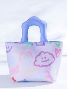 1pc Thickened Insulated Lunch Bag, Graffiti Handpainted Tote For Students And Office Workers Lunch Box For Traveling For Women Portable Waterproof Bag Lunchbox - Multicolor - View 5