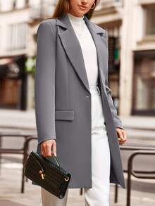 Women's Spring Fall Long Blazer Jackets Long Sleeve Lapel Pockets Loose Fit Work Casual Blazers Outerwear Western Outfits For Women - 灰色 - 查看 4