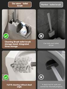 1set Toilet Brush With Holder, Wall-Mounted Long Handle Toilet Cleaning Brush, Flexible Toilet Brush, Reaching All Corners, Bathroom Cleaning Brush, Hotel Cleaning Supplies Bathroom Decor Fall Decor Bathroom Accessaries Bathroom Tools - Grey - View 7