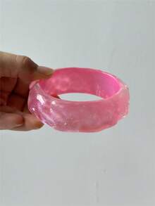 1 件优雅新款透明粉色树脂手链，条纹拼布不对称手链，迷人的女士叠戴珠宝 - 彩色 - 查看 12