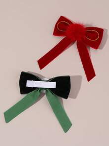 2/8pcs Velvet Hair Bows For Girls Brown Red Hair Clips With Tail Plain Bow Hairpins Vintage Barrettes For Autumn Winter Casual Daily Headpiece Kids Baby Hair Accessories - Multicolor - View 5