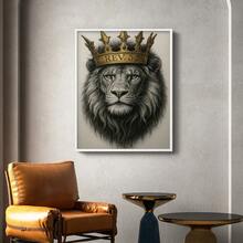 1pc Restickable Framed Lion Of Judah Art Print, Wood Frame, Biblical Inspired Regal Animal Wall Decor With Gold Crown & Scripture Accent, Spiritual Artwork For Living Room, Office, Or Prayer Room, Made In USA, Ready To Hang Art Prints - White - View 4