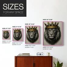 1pc Restickable Framed Lion Of Judah Art Print, Wood Frame, Biblical Inspired Regal Animal Wall Decor With Gold Crown & Scripture Accent, Spiritual Artwork For Living Room, Office, Or Prayer Room, Made In USA, Ready To Hang Art Prints - 粉色 - 查看 8