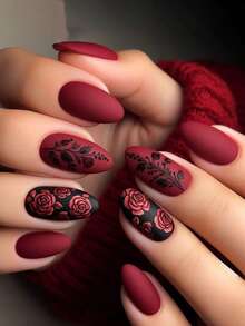 24 件长杏仁形红色哑光饰面 1 套，含 1 件抛光片和 1 件指甲胶，按压式指甲，美甲用品，指甲 - 彩色 - 查看 8