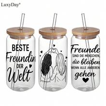 4张德语最佳友谊语录主题UV DTF转印贴纸，带有友谊语录艺术贴纸，适用于杯子、瓶子、DIY家具、玻璃器皿、瓶子和工艺品。 - 彩色 - 查看 5