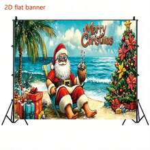 2D Père Noël assis sur la plage, fond de photomaton de Noël joyeux - Décoration polyvalente d'intérieur/extérieur pour fête et événement - Fabriqué en polyester, sans électricité requise, idéal pour la décoration de Noël
