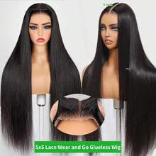 bling hair Straight Wear And Go Glueless Wigs Human Hair 6x4 5x5 9x6 Pre Plucked Pre Cut Lace Wig 200% Density 28 30 Inch Invisible Strap 360 Full Lace Frontal Drawstring Wig 36 Inch 13x4 13x6 Transparent Lace Front Human Hair Wigs For Women Natural Black Wig - Natural Black - 查看 5