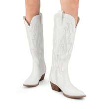 Botas Vaqueras para Mujer hasta Las Rodilla, Cowboy Boots para Dama con Tacón - Blanco - Ver 9