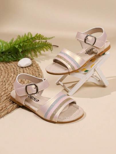 DDXDR 闪光金条纹女童凉鞋 - 夏季时尚户外凉鞋，新款女童鞋，时尚沙滩凉鞋