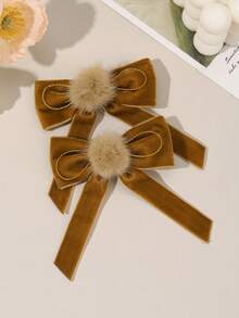 2/8pcs Velvet Hair Bows For Girls Brown Red Hair Clips With Tail Plain Bow Hairpins Vintage Barrettes For Autumn Winter Casual Daily Headpiece Kids Baby Hair Accessories - Multicolor - View 15