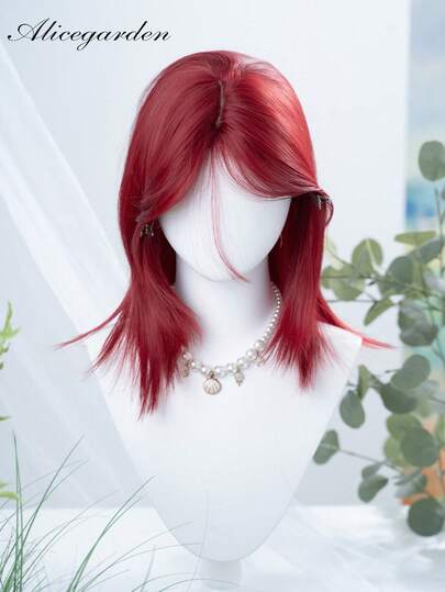 alicegarden 1 synthetische, hitzebeständige Perücke, kurze rote Haare, 20 Zoll lang, aus Fasern hergestellt, für den täglichen Gebrauch geeignet, natürliche Simulation