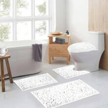 White Bathroom Rugs Sets 4 Piece With Toilet Lid Cover, Non Slip Bathrooats Extra Soft Chenille Bath Rugs Absorbent Shaggy Rugs Perfect Plusats U-Shaped Toilet Rug Batroom Set,18821268 - White - View 2