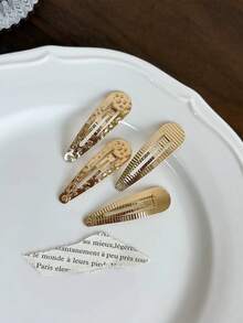 4个金属BB夹，带圆点图案，简约侧刘海夹，发饰，爪夹，发夹，发卡，学习用品，美发工具，头部饰品，发卡 - 金色 - 查看 14