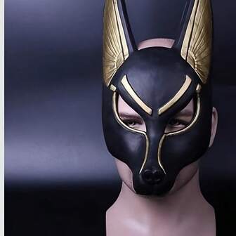 Anubis และ หน้ากากหมาป่าแห่งความตาย - เครื่องประดับชุดฮัลโลวีนเทพผู้พิทักษ์อียิปต์, อุปกรณ์ประกอบฉากงานเลี้ยงสวมหน้ากากสยองขวัญ, ซักแห้งเท่านั้น