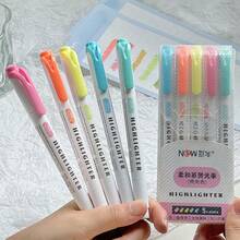 15 Color Fluorescent Pen Set Soft Water Double Headed Mark Pen Marking Note Number Pen Drawing Notebook Diary Student Stationery Office Supplies(Random Style)