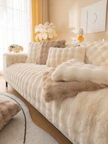 1 件时尚兔毛软沙发垫,奢华简约沙发座套,装饰性沙发保护套,防滑防尘防刮,适用于客厅、卧室、书房、办公室 - 米色 - 查看 6