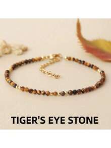 1 PIEZA Pulsera de Ojo de Tigre facetada de 3mm - Natural, estilo vintage bohemio con cadena en tono dorado, perfecta para uso diario o regalo, joyería versátil para todas las estaciones|Estilo vintage bohemio|Pulsera de piedra natural