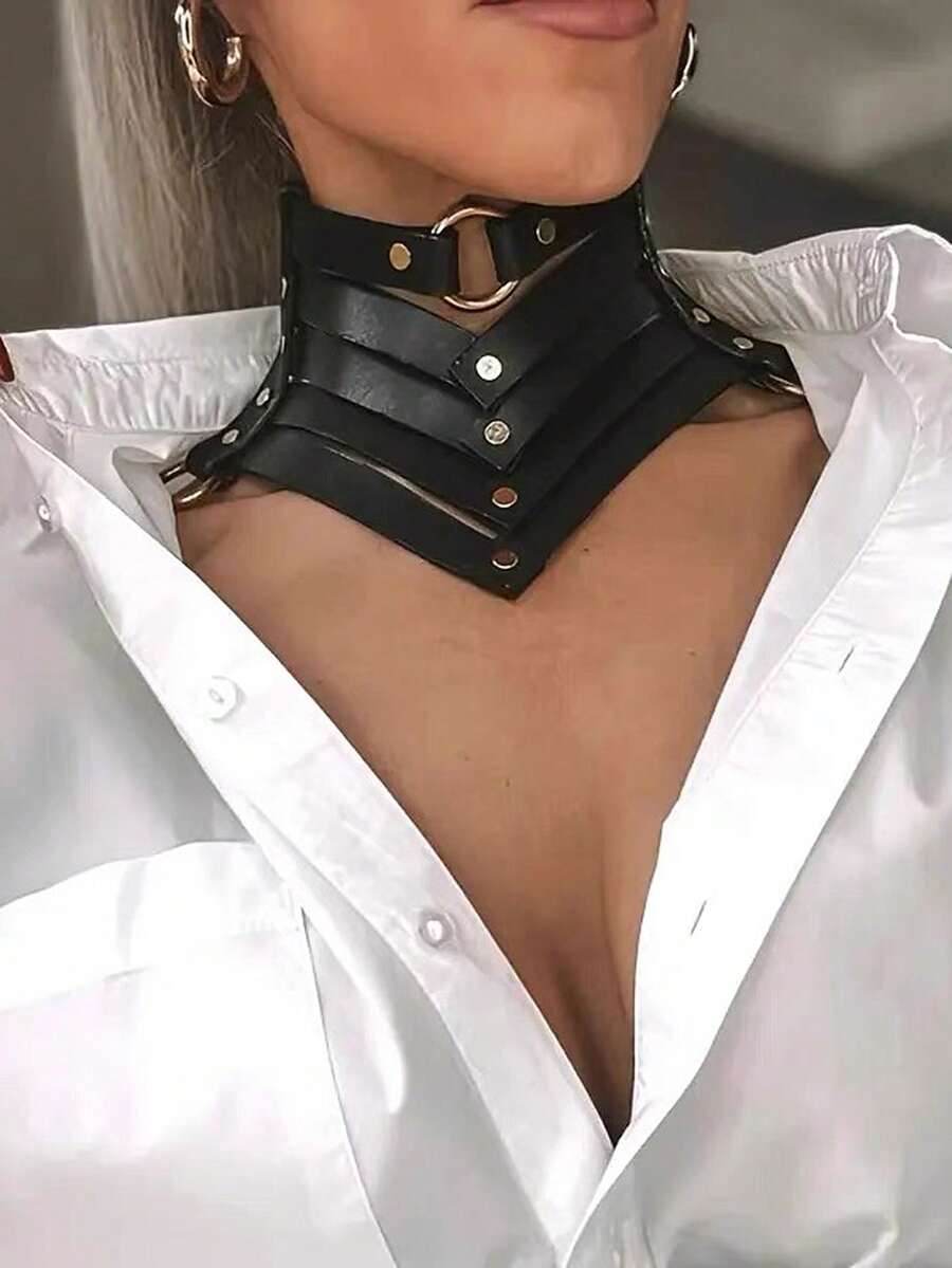 1件装 女士性感皮革项圈 心形颈饰带 可爱俏皮 节日派对服装配饰 - 彩色 - 查看 1