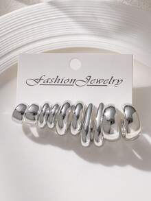 1/5/10 Pairs Women's Thick Silver Chain Twisted Open Hoop Earrings Set, Unique Geometric Shape Stud Earrings, Bohemian Vintage C-Shape Silver Earrings, Jewelry Party Fashion Accessories