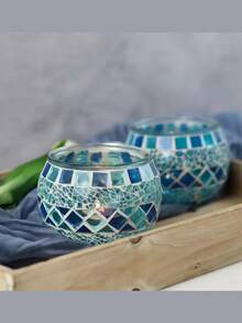 1 buc Suporturi de lumânări din sticlă mozaic, Ornament de cină pentru lumânări votive europene la modă romantică vintage pentru recuzită de nuntă, Decor la malul mării, Decor de bar