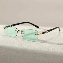 Vintage Square Frameless Glasses - Black With Gold Accents, Lightweight And Comfortable Unisex Style, Versatile For Casual And Formal Outfits