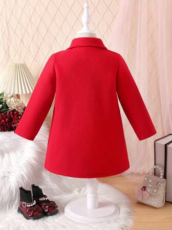 Elegant vintage överrock med kavaj och rosett för unga flickor, bekväma varma, medellånga ytterkläder för höst/vinter