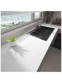 1卷加厚复古木纹自粘墙纸 - 防水可移除乙烯基薄膜,天然木纹质感,适用于台面、家具、橱柜、搁架 - 易于粘贴,不留残胶,多用途家居装饰,家具木纹贴纸,家具翻新,逼真木纹效果,PVC材质 - 白色 - 查看 4