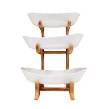 White 3-Tier Plastic Fruit Stand, Bamboo-Style Multi-Level Display Tray For Party Snacks & Dessert Serving With Stable Base - Wood, White - View 1