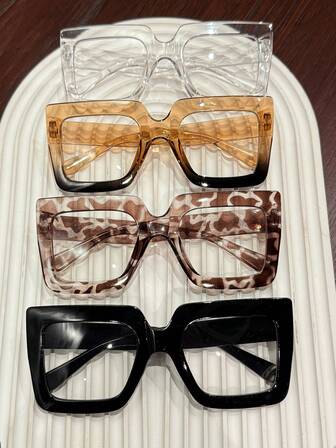 Shades Basics 现代简约风格方形塑料 4 件装女士防蓝光眼镜时尚眼镜，适合返校阅读看电视约会服装街拍配件，适合所有脸型