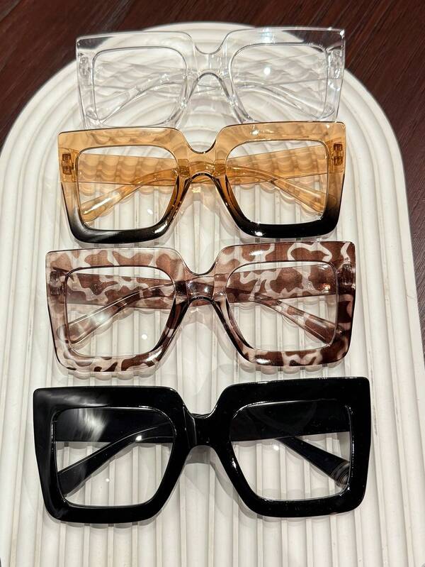 Shades Basics Modern Simple Style Square Plastic 4pcs Women Anti-Blue Light Glasses Fashion Eyeglasses,For Back To School Reading Watch Tv Appointment Outfits Street-Photography Accessories Suitable For All Face Shapes